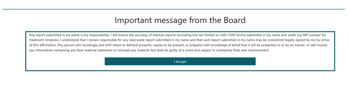 Dialogue box containing message assuring user is submitting accurate information