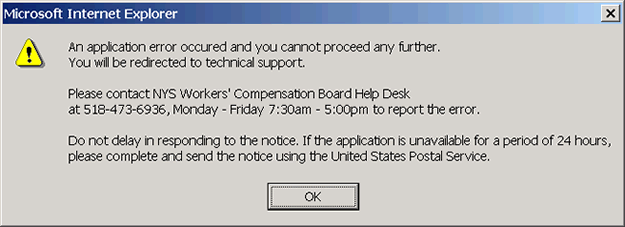 sample of application error notice
