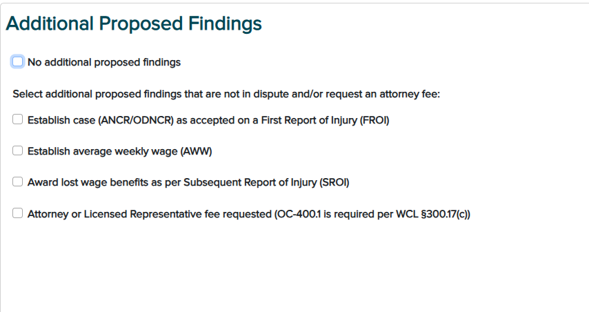 additional proposed findings