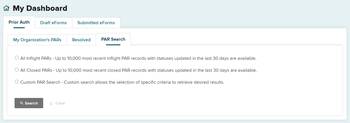 PAR Search tab