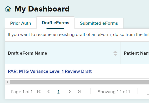 Draft eForms tab