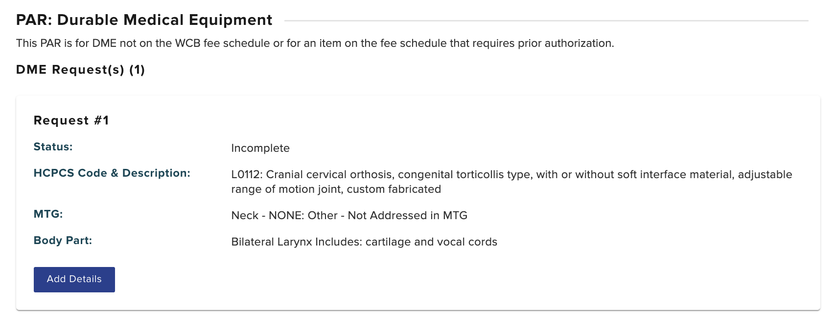 DME add details button