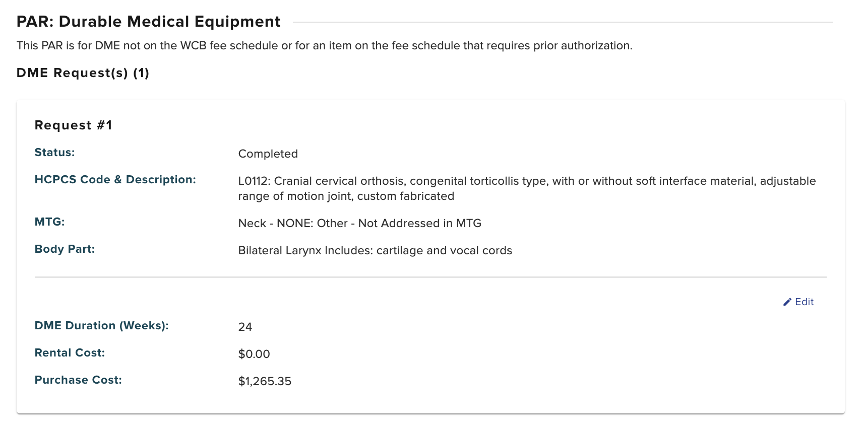 DME request details