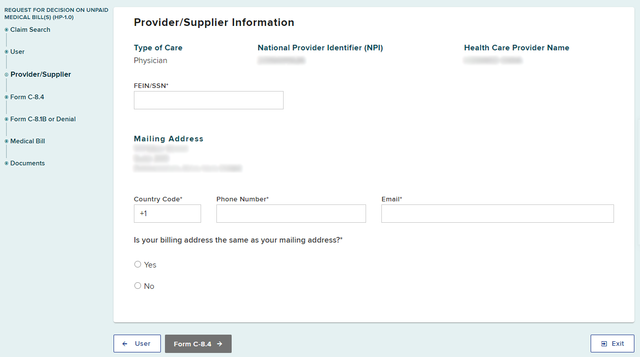Provider or Supplier information